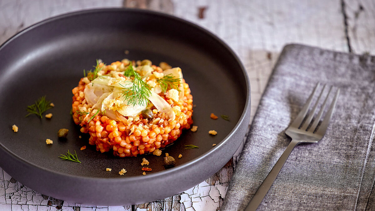 Fregola Sarda mit Tomate Fenchel und Kapern 1