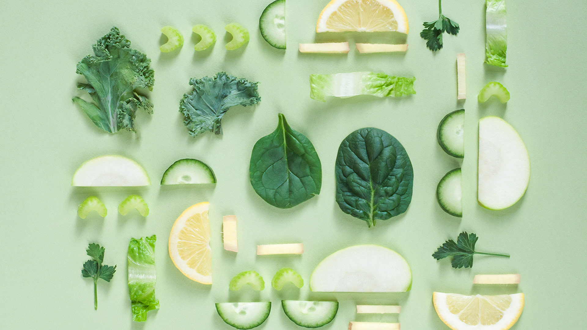 Légumes et fruits au vert 